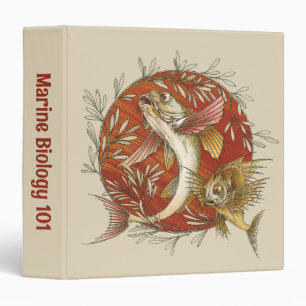 Japanese Flying Fish and Bamboo Leaves Vintage Art 3 Ring Binder