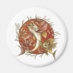 Japanese Flying Fish and Bamboo Leaves Vintage Art Magnet