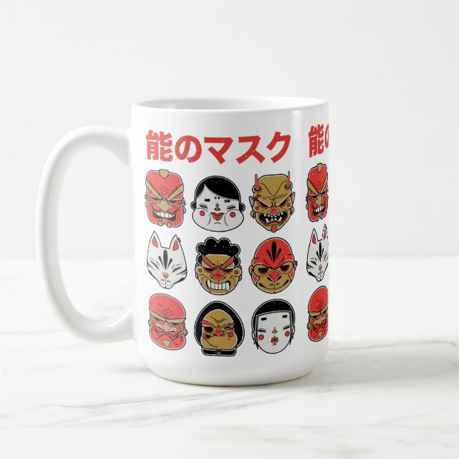 Japanese Folklore Demon and Kitsune Festive  Coffee Mug (Left)