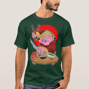 Japanese Food I Maki Lover I Samurai Sushi Pig 338 T-Shirt