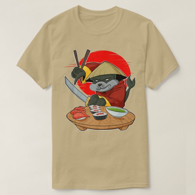 Japanese Food I Maki Lover I Samurai Sushi Seal  T-Shirt (Design Front)