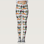 Japanese Food Japan Sushi Nigiri Roll Foodie Print Leggings<br><div class="desc">Leggings feature an original marker illustration of a row of Japanese food sushi rolls including spicy tuna, California, avocado, caviar, and salmon nigiri. Great for your favorite foodie!</div>