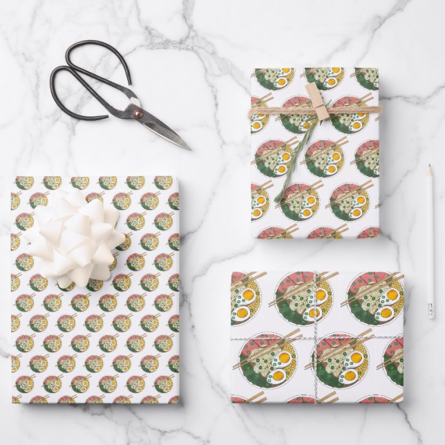 Japanese Food Pork Ramen Noodle Soup Foodie Wrapping Paper Sheets (Front)