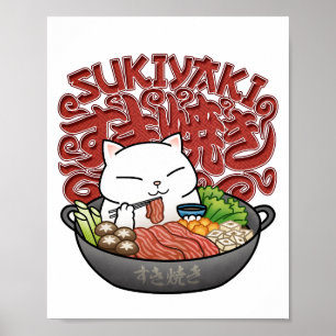 Japanese Food Sukiyaki Cat Poster