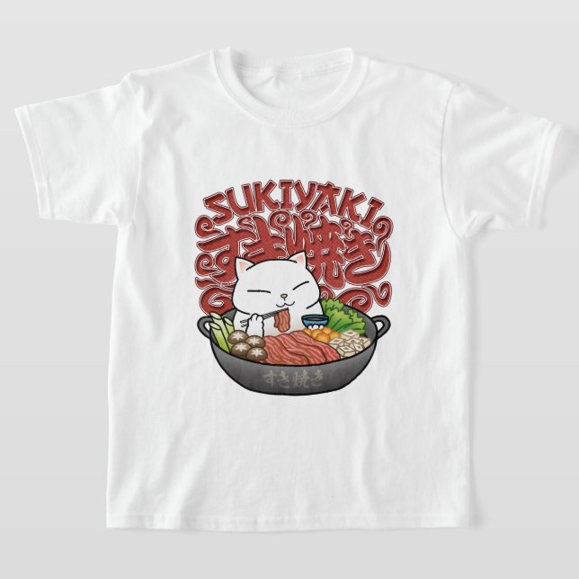 Japanese Food Sukiyaki Cat  T-Shirt (Laydown)
