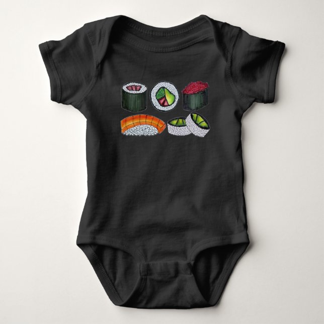 Japanese Food Sushi California Roll Nigiri Foodie Baby Bodysuit (Front)