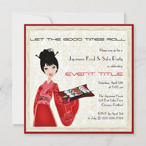 Japanese Food Sushi Party Custom Invitation