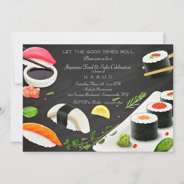 Japanese Food Sushi Party Invitation (Front)