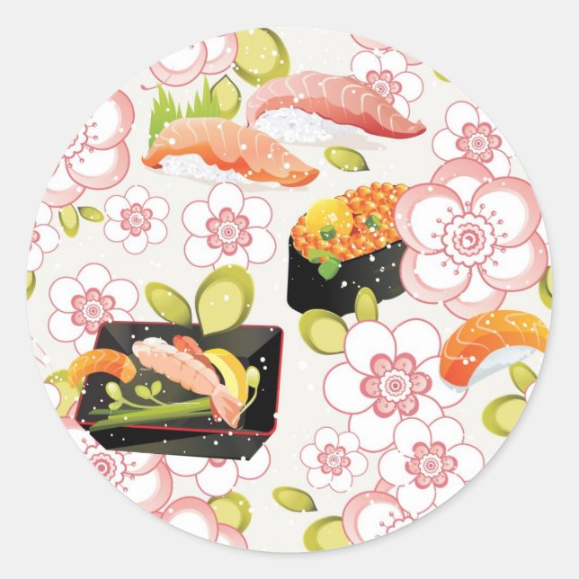 Japanese Food: Sushi Pattern 2 Classic Round Sticker (Front)