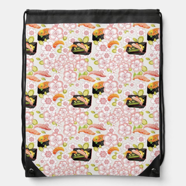 Japanese Food: Sushi Pattern 2 Drawstring Bag (Front)