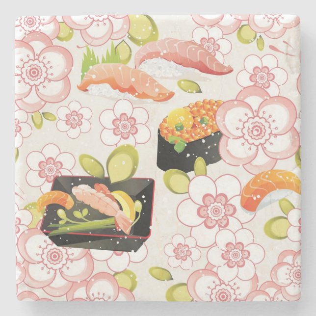 Japanese Food: Sushi Pattern 2 Stone Coaster (Front)