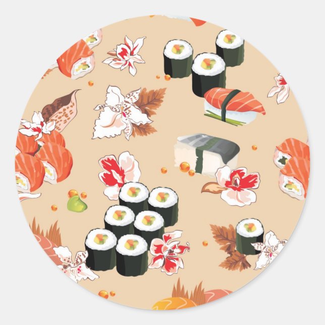Japanese Food: Sushi Pattern 3 Classic Round Sticker (Front)