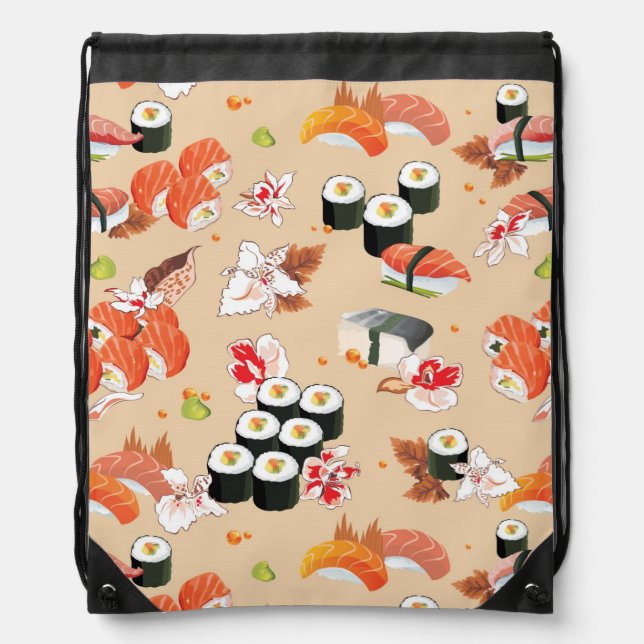 Japanese Food: Sushi Pattern 3 Drawstring Bag (Front)