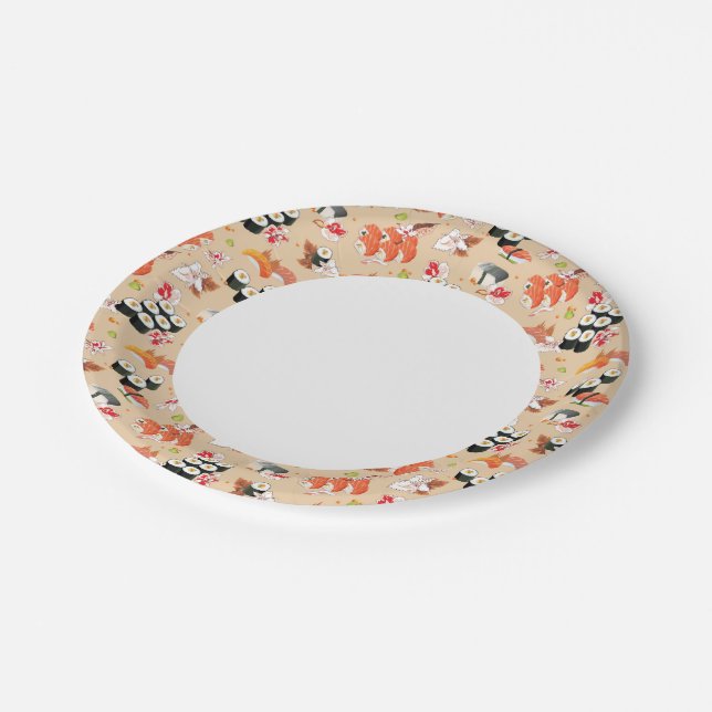 Japanese Food: Sushi Pattern 3 Paper Plates (Angled)