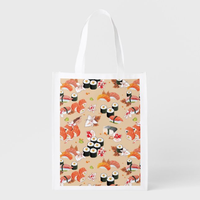 Japanese Food: Sushi Pattern 3 Reusable Grocery Bag (Front)