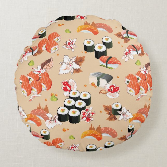 Japanese Food: Sushi Pattern 3 Round Pillow (Front)