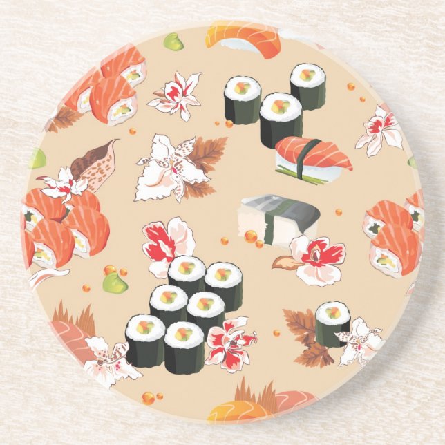 Japanese Food: Sushi Pattern 3 Sandstone Coaster (Front)