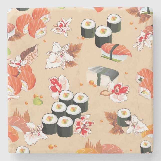 Japanese Food: Sushi Pattern 3 Stone Coaster (Front)