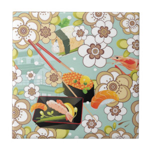 Japanese Food: Sushi Pattern 4 Ceramic Tile