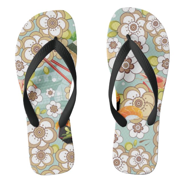 Japanese Food: Sushi Pattern 4 Flip Flops (Footbed)