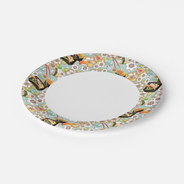 Japanese Food: Sushi Pattern 4 Paper Plates (Angled)