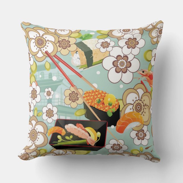 Japanese Food: Sushi Pattern 4 Throw Pillow (Front)