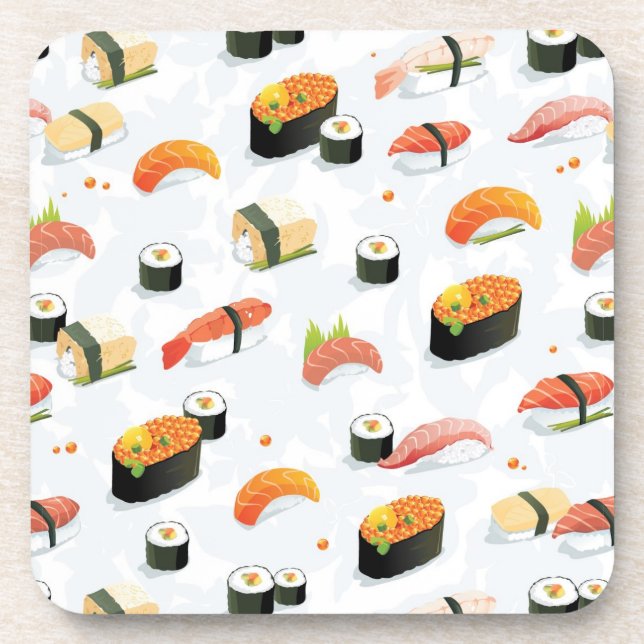 Japanese Food: Sushi Pattern Beverage Coaster (Front)