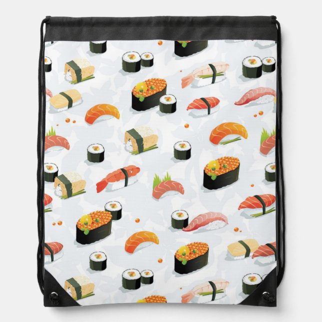 Japanese Food: Sushi Pattern Drawstring Bag (Front)