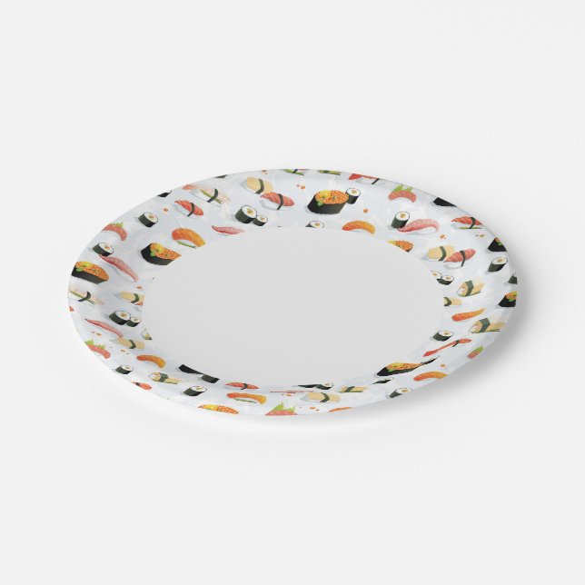 Japanese Food: Sushi Pattern Paper Plates (Angled)
