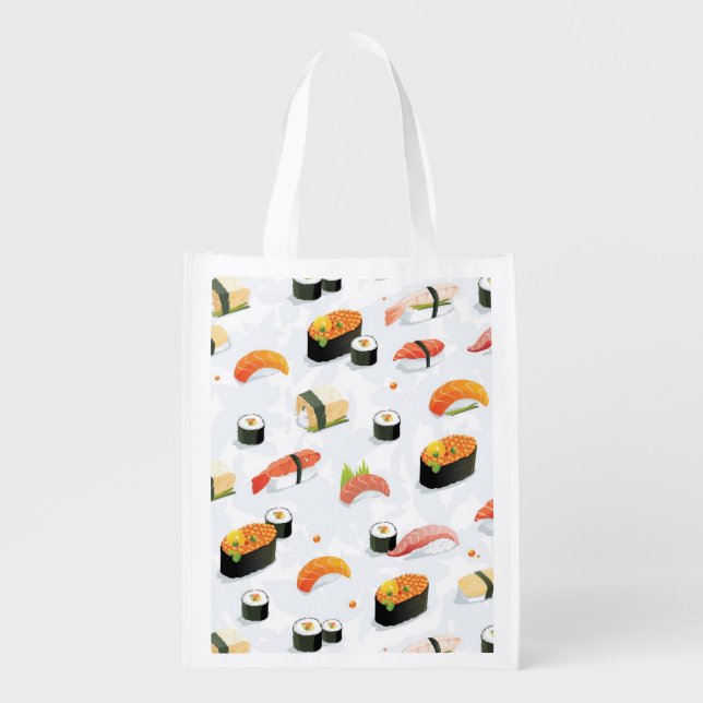 Japanese Food: Sushi Pattern Reusable Grocery Bag (Front)