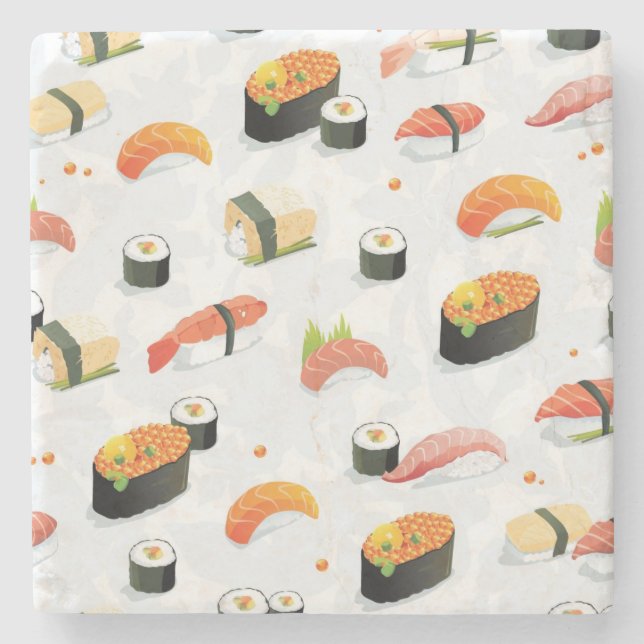Japanese Food: Sushi Pattern Stone Coaster (Front)
