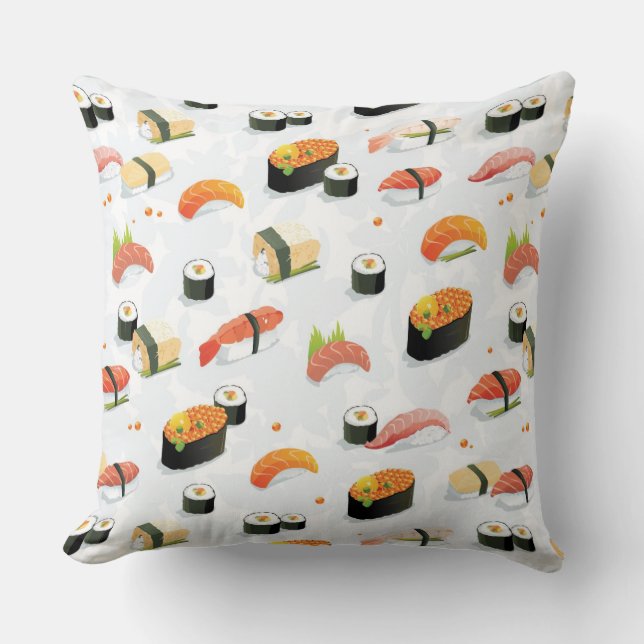 Japanese Food: Sushi Pattern Throw Pillow (Front)
