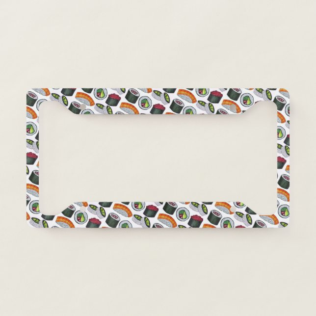 Japanese Food Sushi Rolls Salmon Nigri Tuna License Plate Frame (Front)