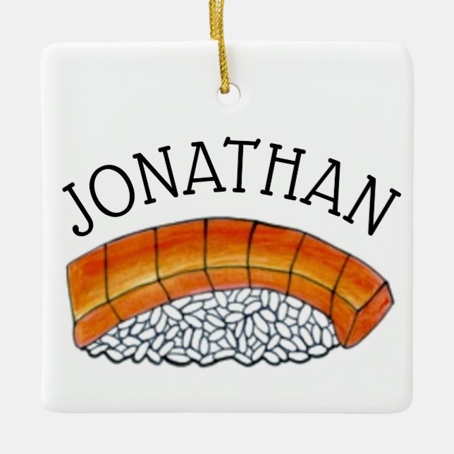 Japanese Food Sushi Salmon Nigiri Personalized Ceramic Ornament (Front)