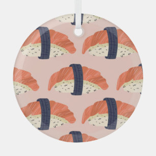 Japanese Food Sushi Seamless Illustration Glass Ornament