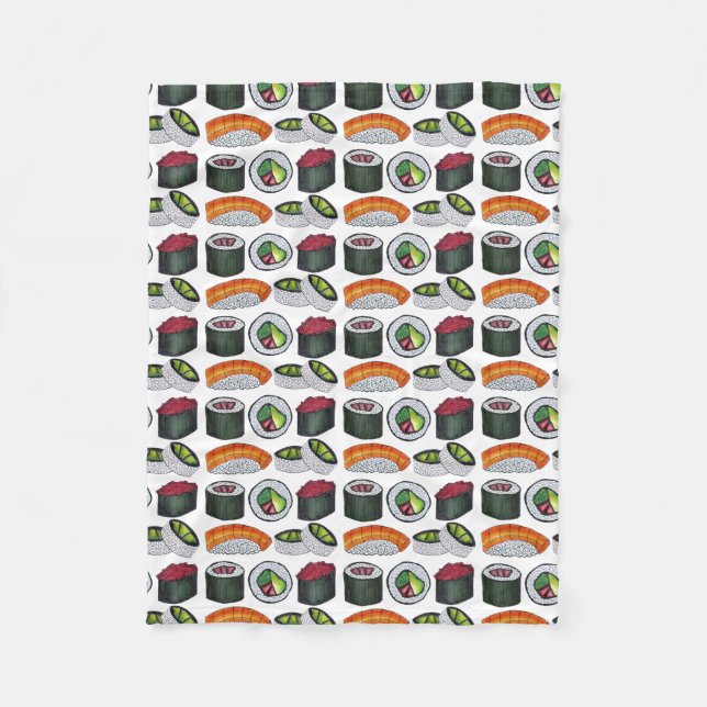 Japanese Food Sushi Tuna Roll Salmon Nigiri Food Fleece Blanket (Front)