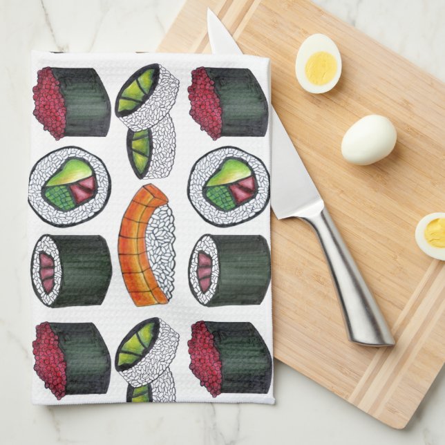 Japanese Food Sushi Tuna Roll Salmon Nigiri Foodie Kitchen Towel (Quarter Fold)