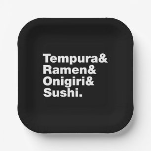 Japanese Foods Tempura & Ramen & Onigiri & Sushi.  Paper Plates