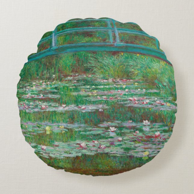 Japanese Footbridge Claude Monet Impressionist Round Pillow (Front)