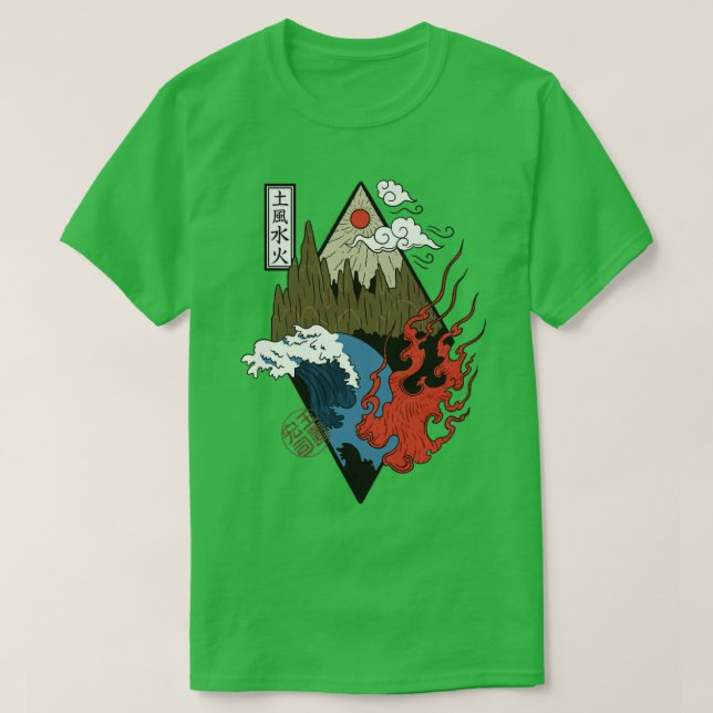 Japanese Four Elements Water Fire Air Earth T-Shirt (Design Front)