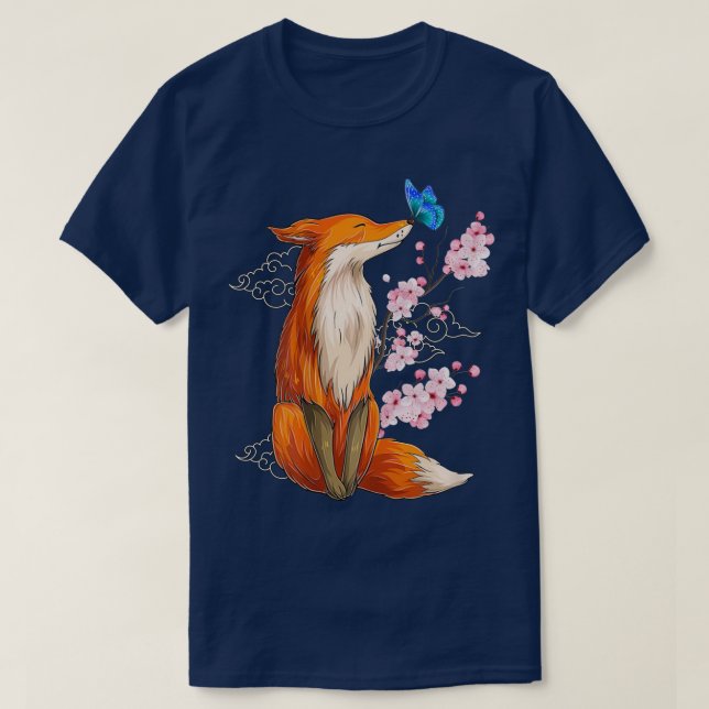Japanese Fox Cherry blossom Flower sakura trees Ka T-Shirt (Design Front)