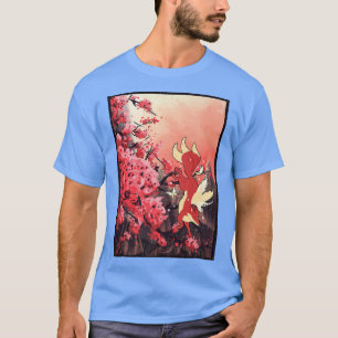 Japanese Fox Cherry Blossom Sakura Flower Vintage T-Shirt
