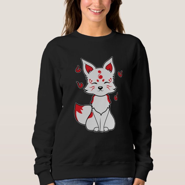 Japanese Fox Kitsune Kami Inari Kawaii Mask Sweatshirt (Front)