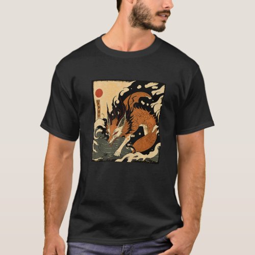 Japanese Fox Spirit of Inari Kitsune 狐火 Vintage Ja T_Shirt