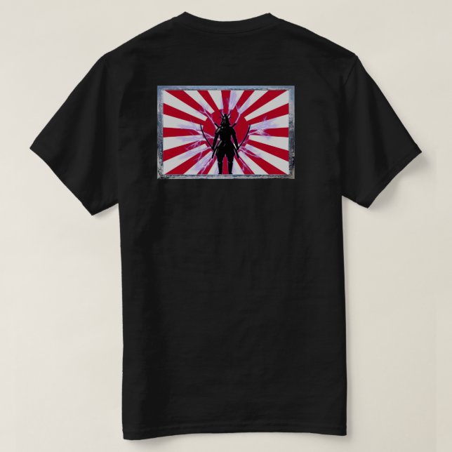Japanese Framed Flag & Rising Sun Samurai Warrior T-Shirt (Design Back)