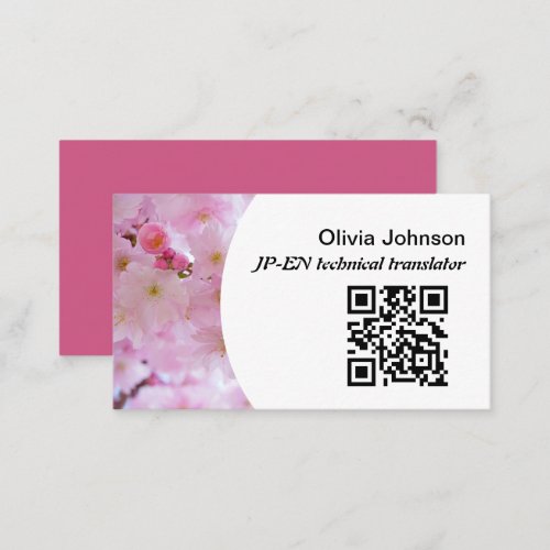 Japanese freelance translator pink cherry blossom business card