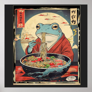 Japanese Frog Eating Ramen  for funny food lovers Poster