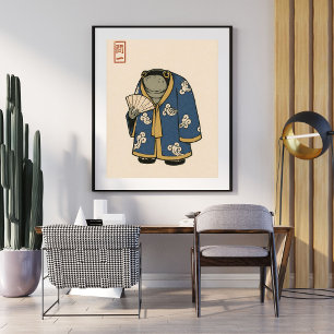 Japanese Frog Illustration Ukiyoe Style Artwork Poster