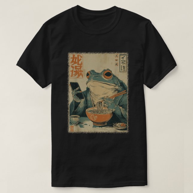 Japanese Frog Ramen Art Funny Ukiyo-e Shirt (Design Front)