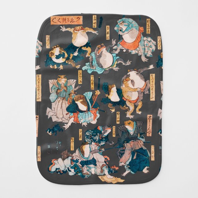 Japanese Frog ukiyo-e Froggies Baby Burp Cloth (Front)
